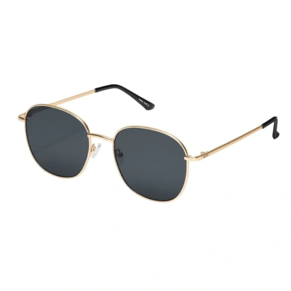 Quay Jezabell Gold Round Metal Frame Sunglasses with Smoke Polarized Lenses
